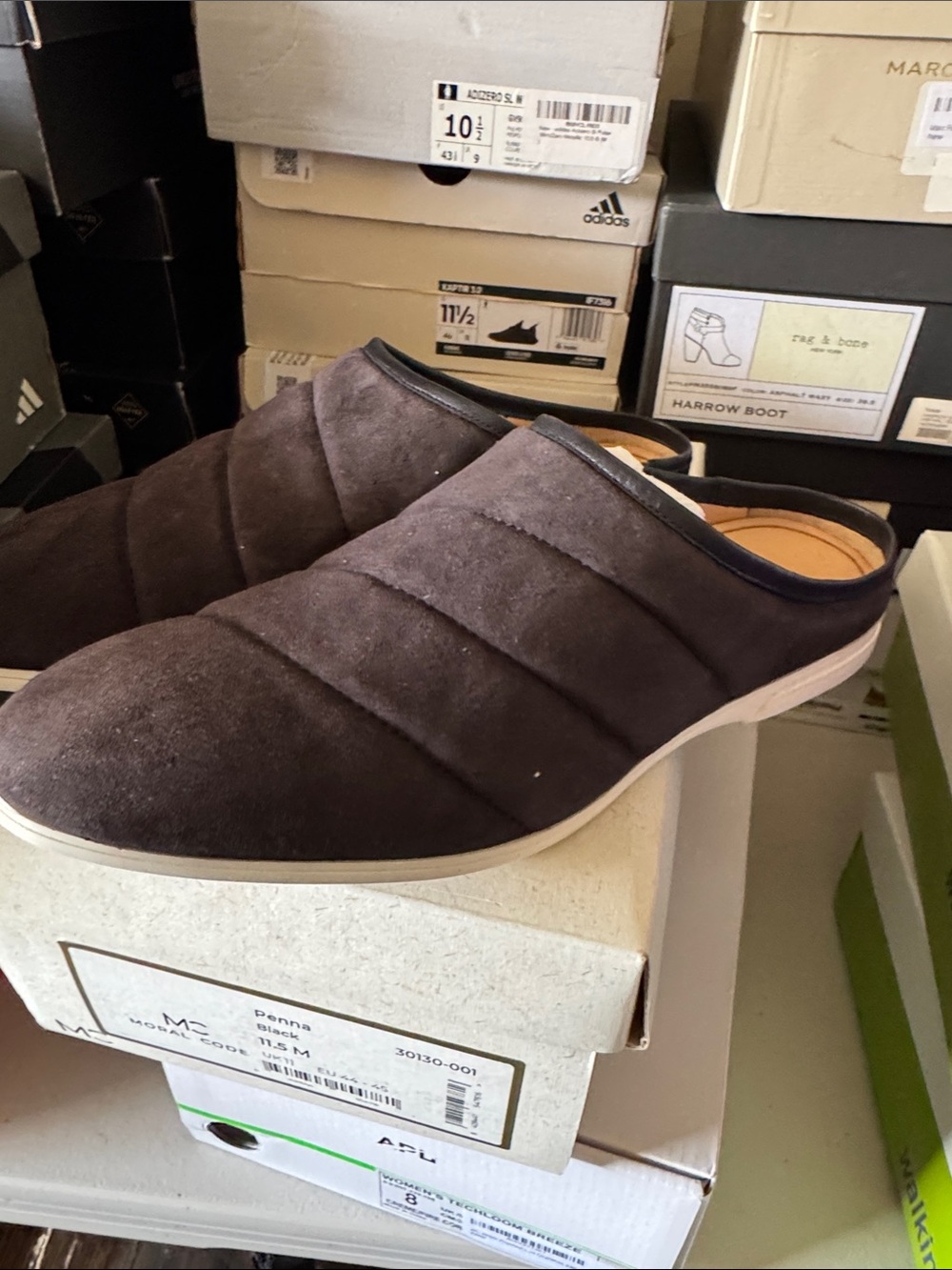Men's Slip-On Quilted Suede Mule - Brown